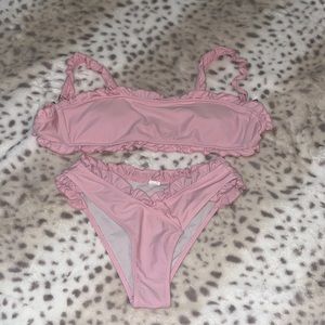 super cute light pink bikini with ruffles and adjustable straps